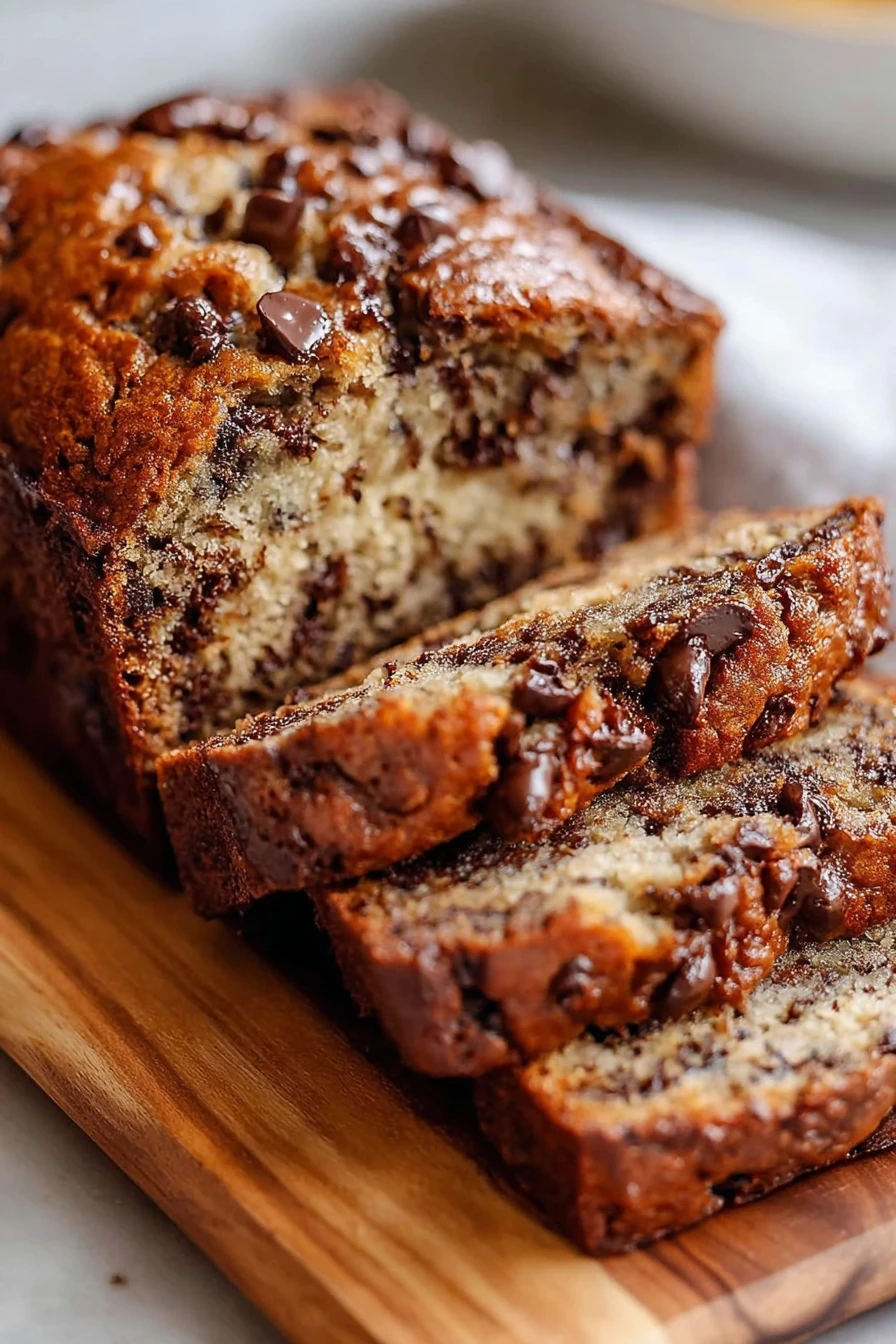 moist, chocolate chip, banana bread, decadent, sweet, delicious, indulgent