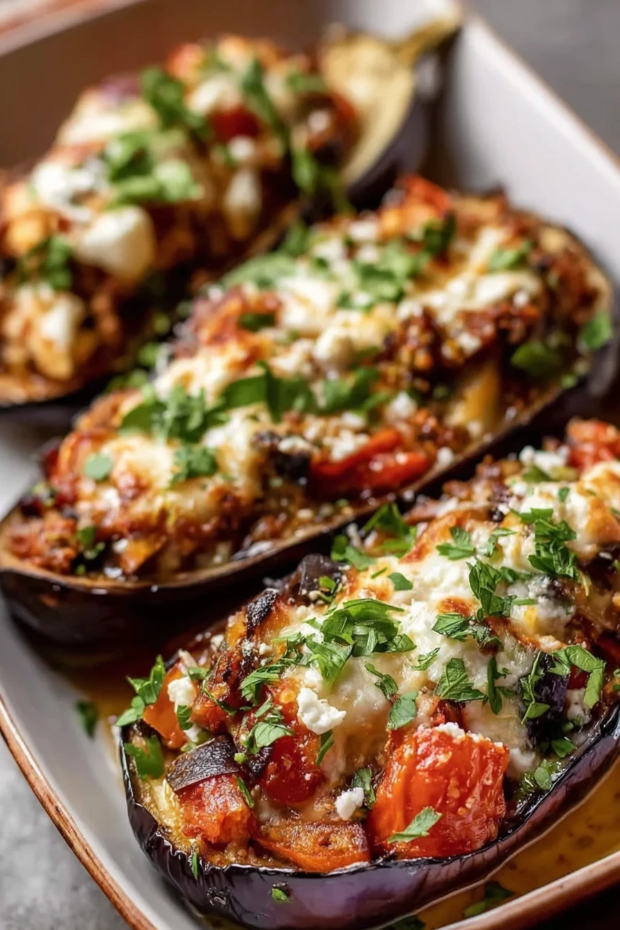 Mediterranean, stuffed eggplant, savory, aromatic, flavorful, vegetarian, recipe