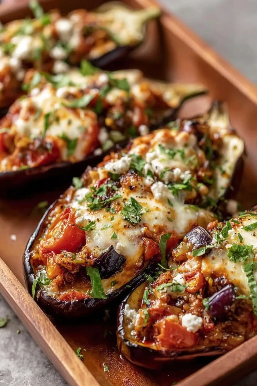 Mediterranean, stuffed eggplant, savory, aromatic, flavorful, vegetarian, recipe