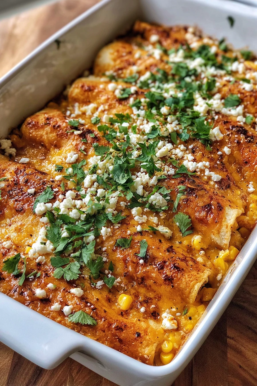 Mexican Street Corn Chicken Enchiladas, savory, spicy, cheesy, flavorful, mouth-watering, delicious