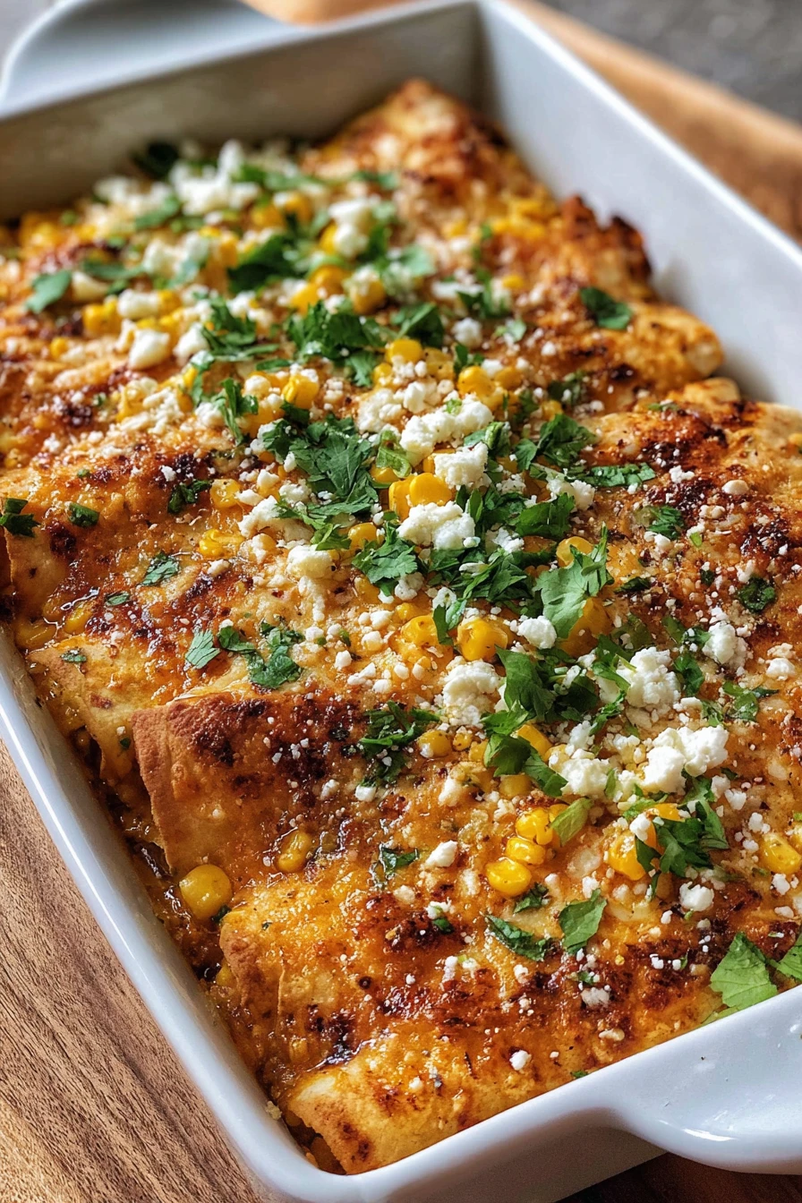 Mexican Street Corn Chicken Enchiladas, savory, spicy, cheesy, flavorful, mouth-watering, delicious