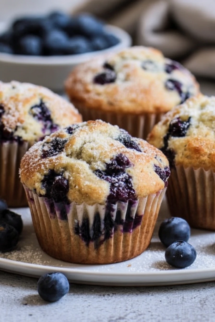 blueberry muffins, moist and fluffy, bursting with blueberries