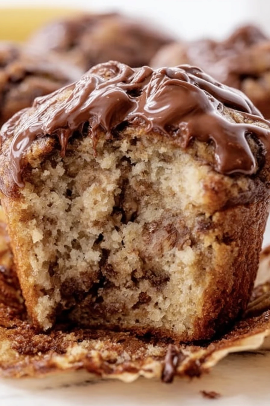 Nutella Banana Muffins, decadent chocolate, moist, flavorful, indulgent, sweet banana