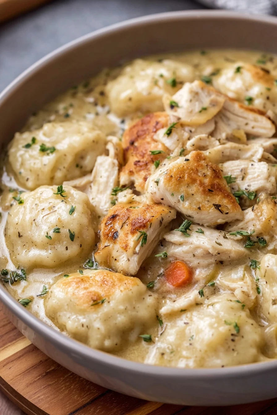 quick chicken dumplings recipe, easy comfort food, savory broth, fluffy dumplings, hearty meal