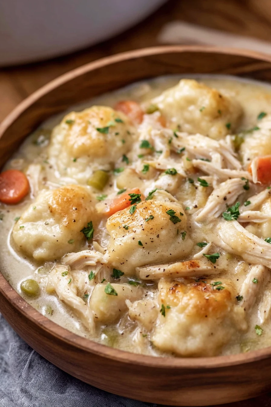 quick chicken dumplings recipe, easy comfort food, savory broth, fluffy dumplings, hearty meal