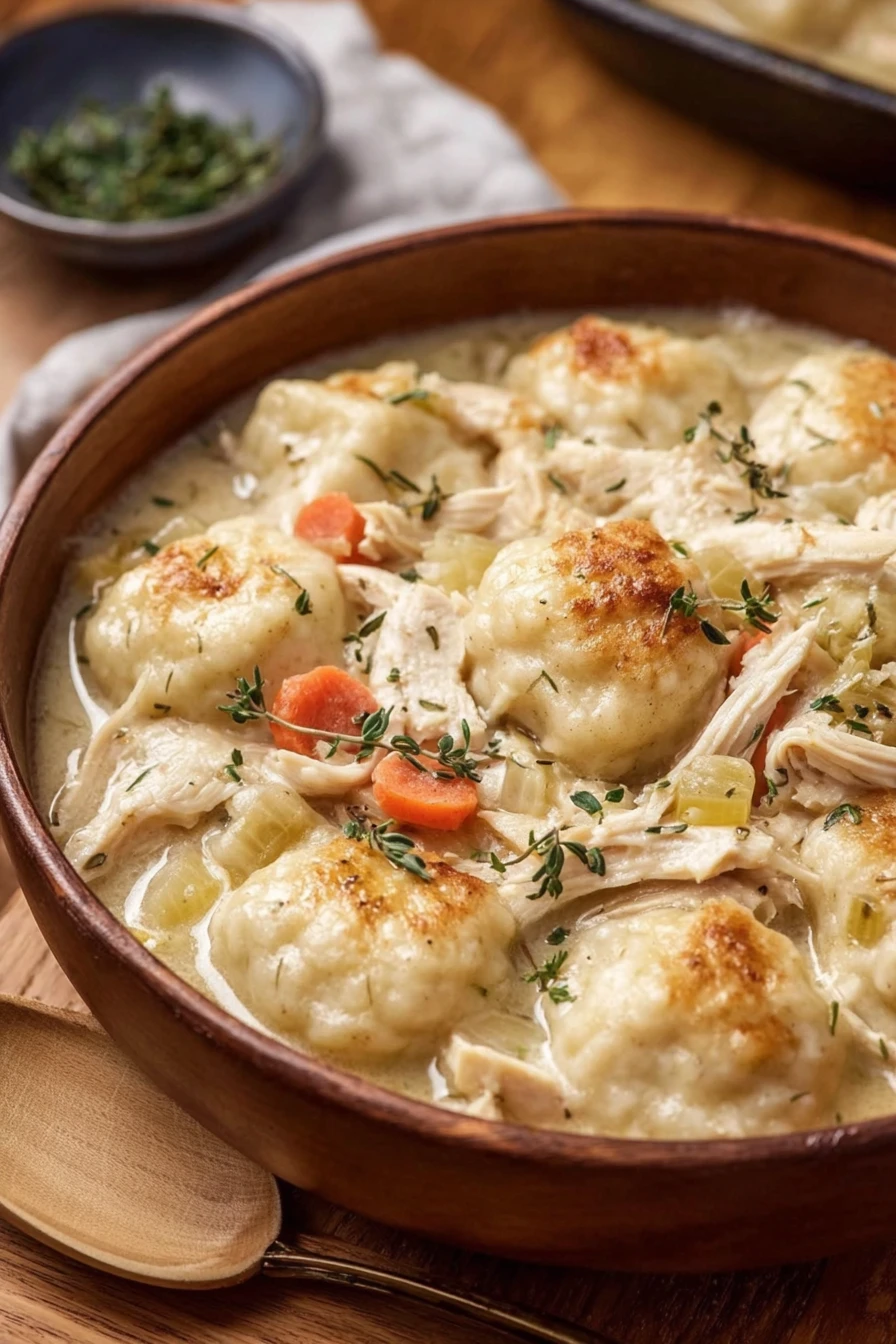 quick chicken dumplings recipe, easy comfort food, savory broth, fluffy dumplings, hearty meal