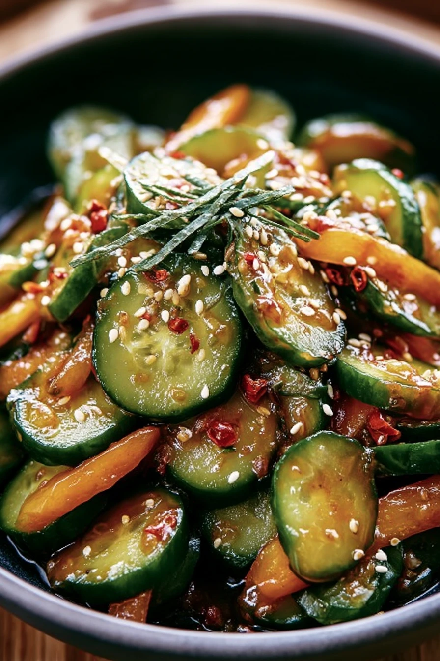 Korean cucumber salad, refreshing, summer dish, crunchy, zesty, cool, hydrating
