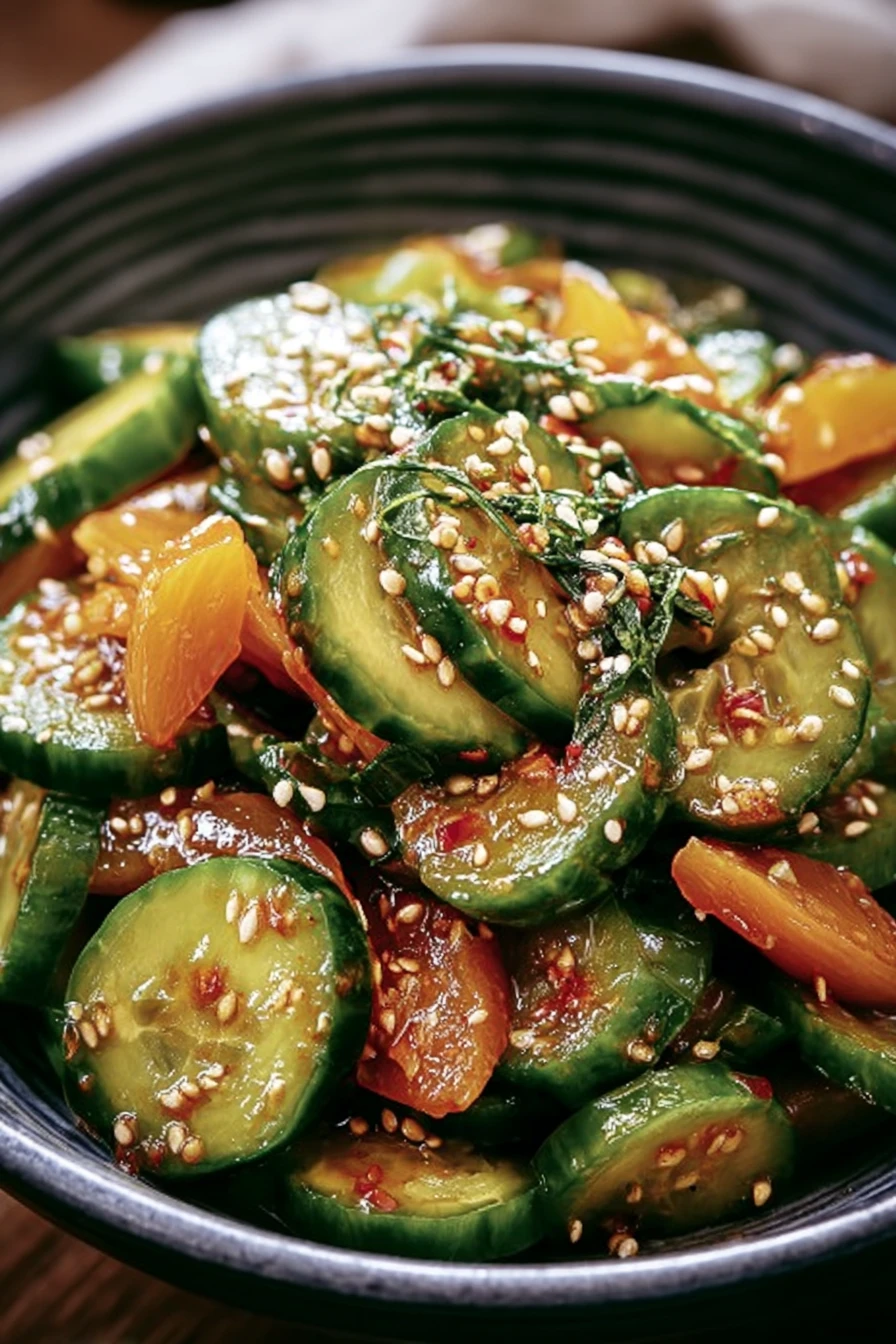Korean cucumber salad, refreshing, summer dish, crunchy, zesty, cool, hydrating