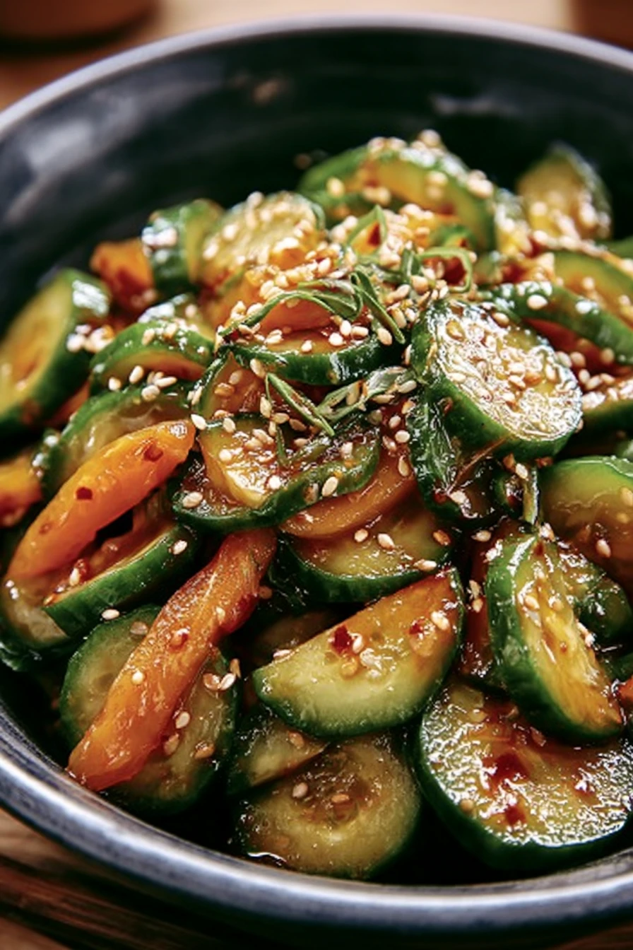 Korean cucumber salad, refreshing, summer dish, crunchy, zesty, cool, hydrating