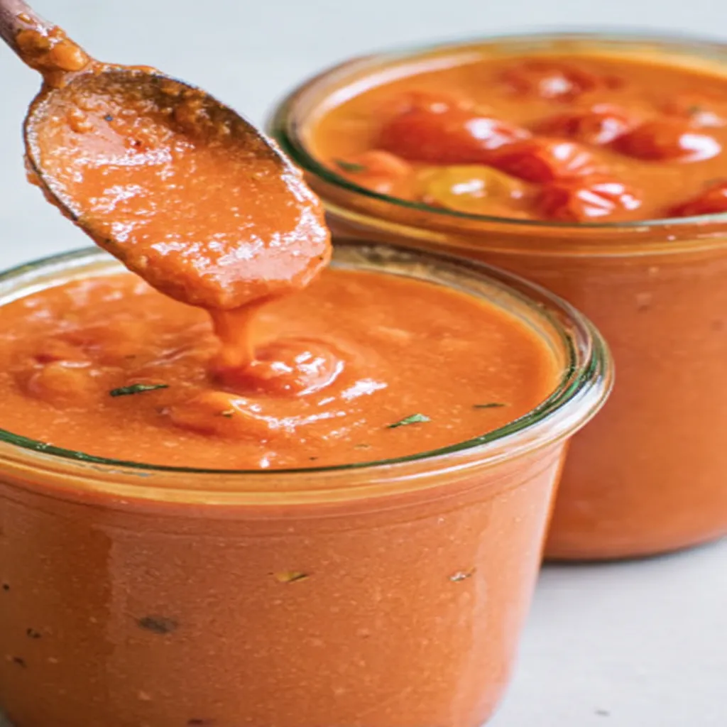 roasted cherry tomato sauce, savory, aromatic, rich flavor, vibrant color