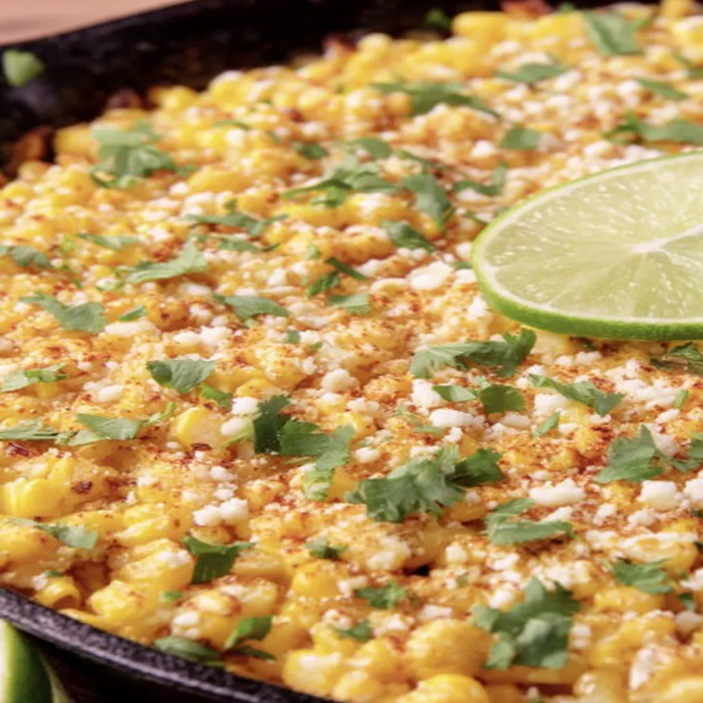 skillet mexican street corn, charred, flavorful, cheesy, spicy, grilled corn, authentic, delicious