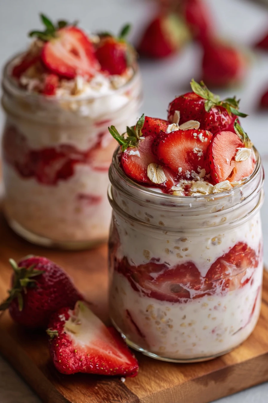 strawberry cheesecake, overnight oats, creamy, indulgent, fruity, delicious