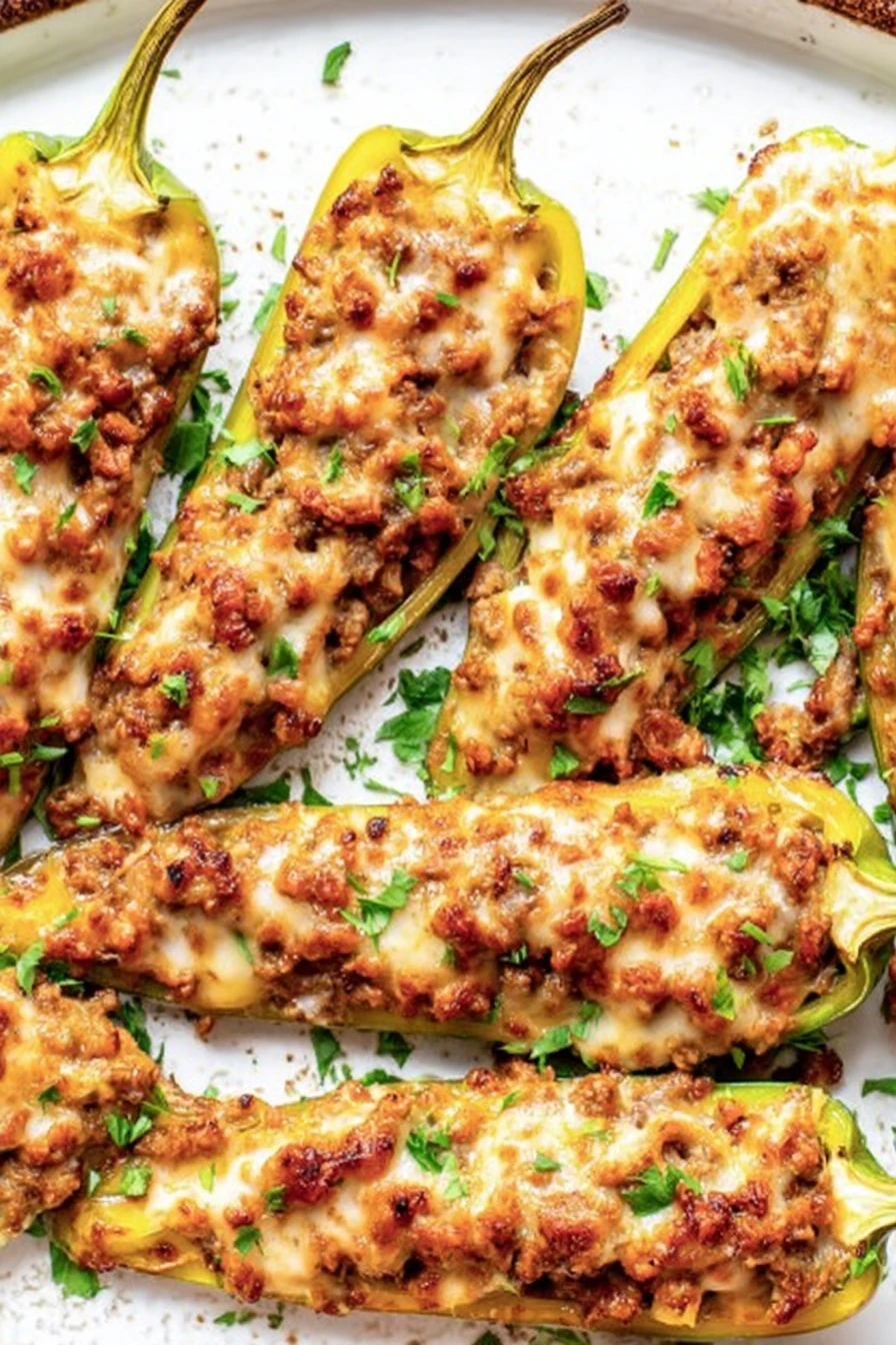 Stuffed banana peppers, spicy, cheesy, savory, appetizing, delicious, flavorful