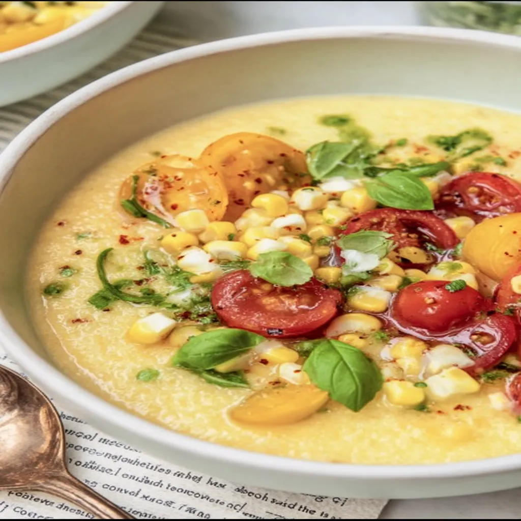 summer, sweet corn gazpacho, refreshing, chilled, vibrant colors, seasonal ingredients