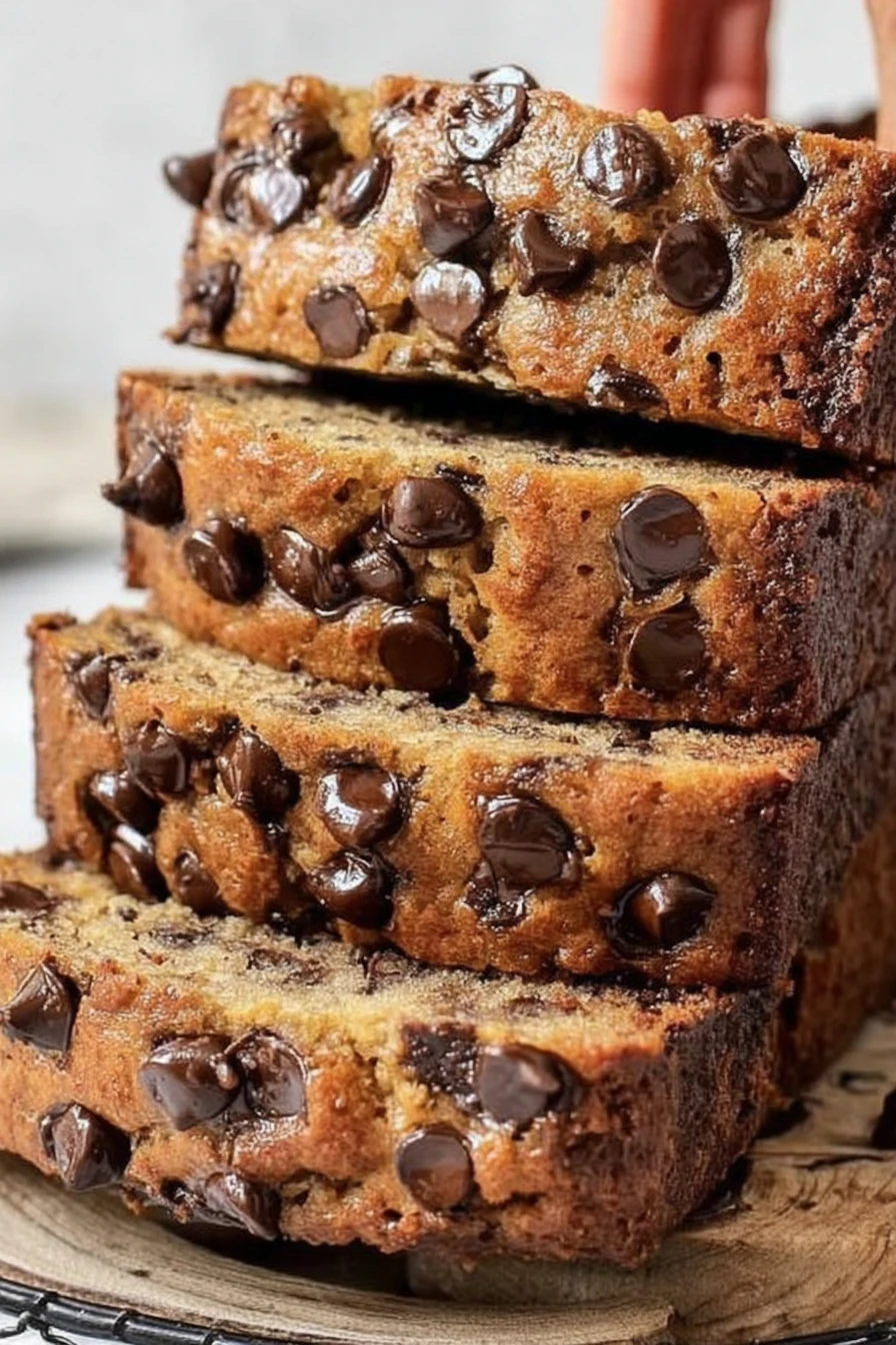 Super moist, chocolate chip, banana bread, decadent, delicious, indulgent