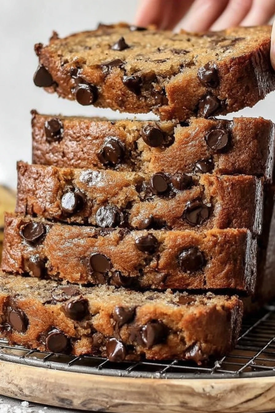 Super moist, chocolate chip, banana bread, decadent, delicious, indulgent