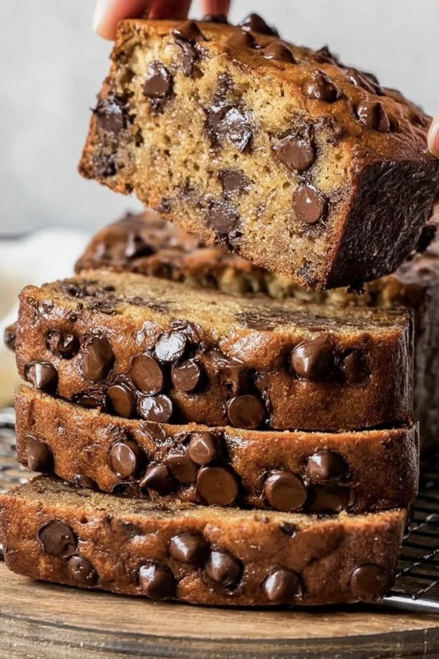 Super moist, chocolate chip, banana bread, decadent, delicious, indulgent