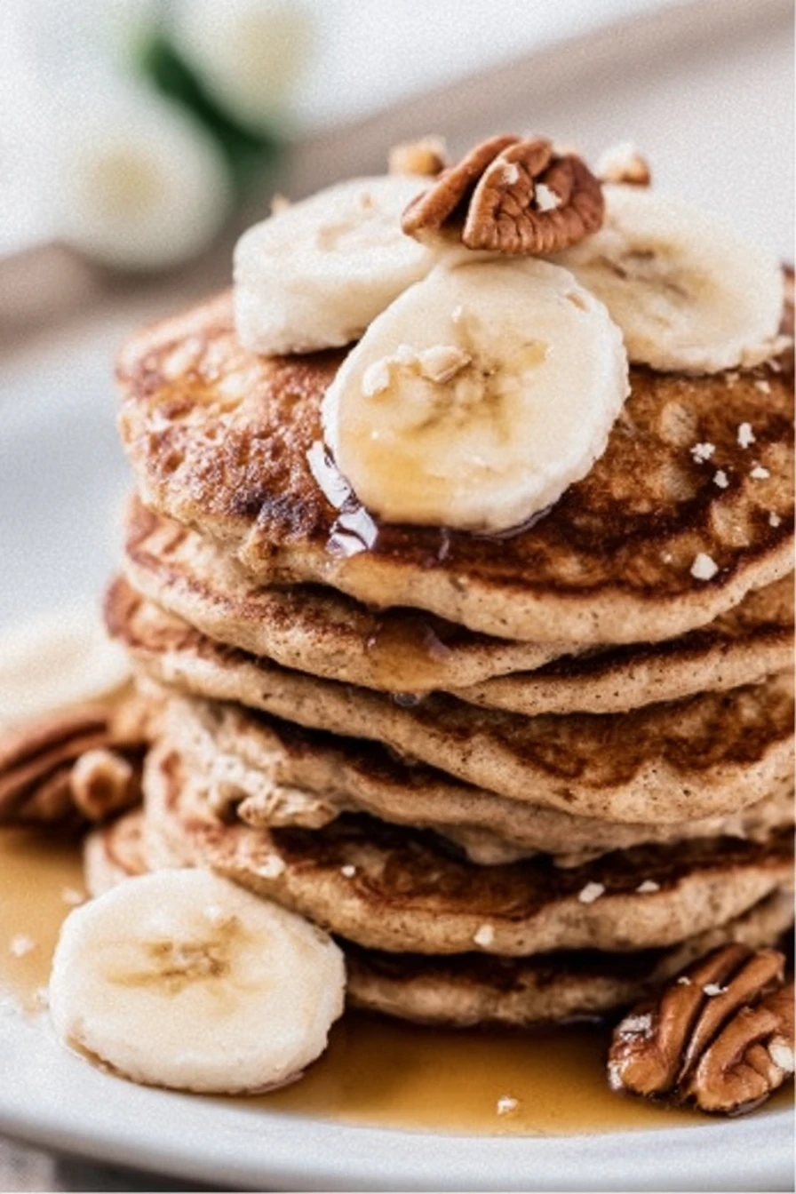 banana oatmeal pancakes, best breakfast recipe, delicious, fluffy, mouthwatering, nutritious