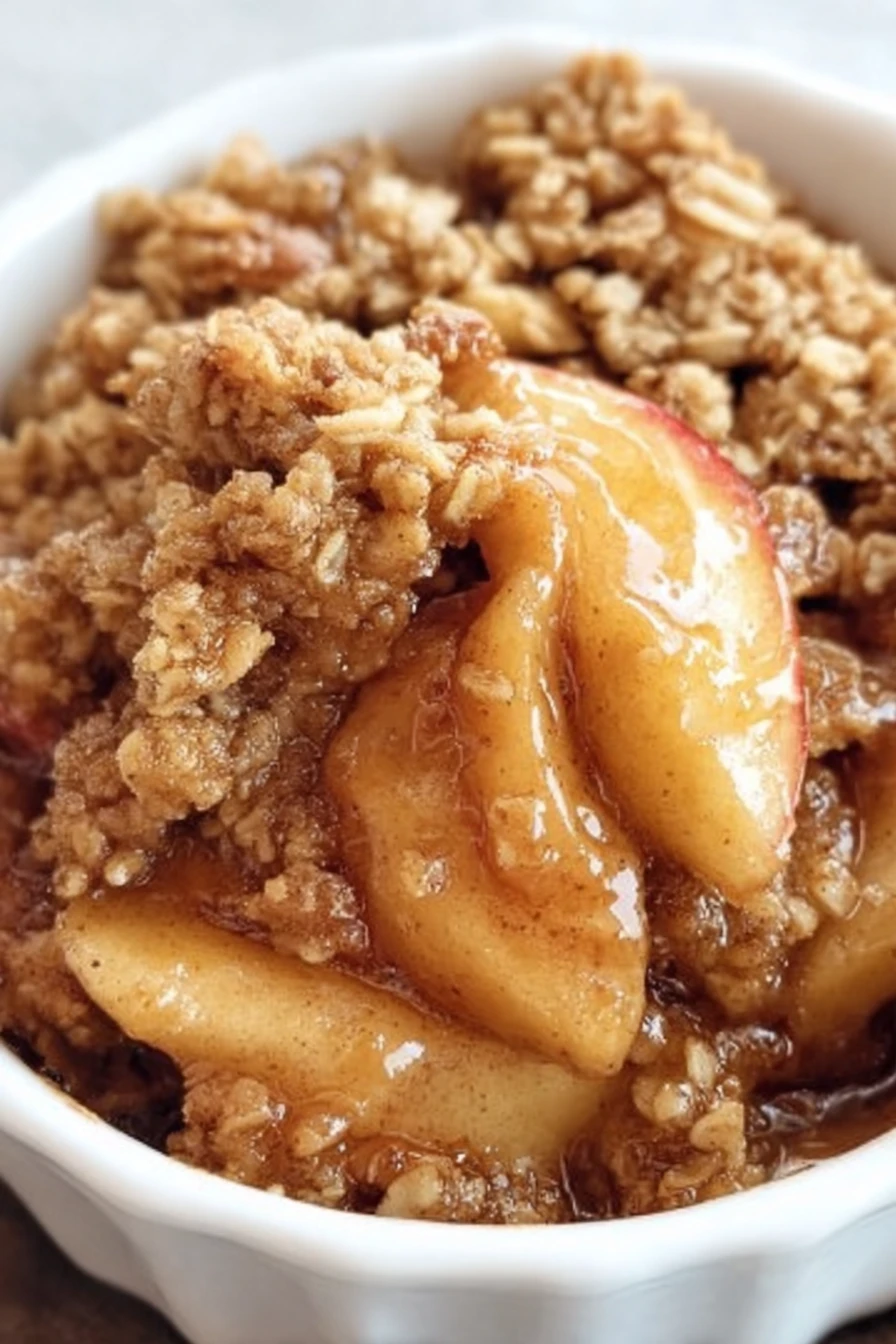 apple crisp recipe, delicious dessert, cinnamon-spiced apples, crispy topping, mouthwatering, sweet and crunchy