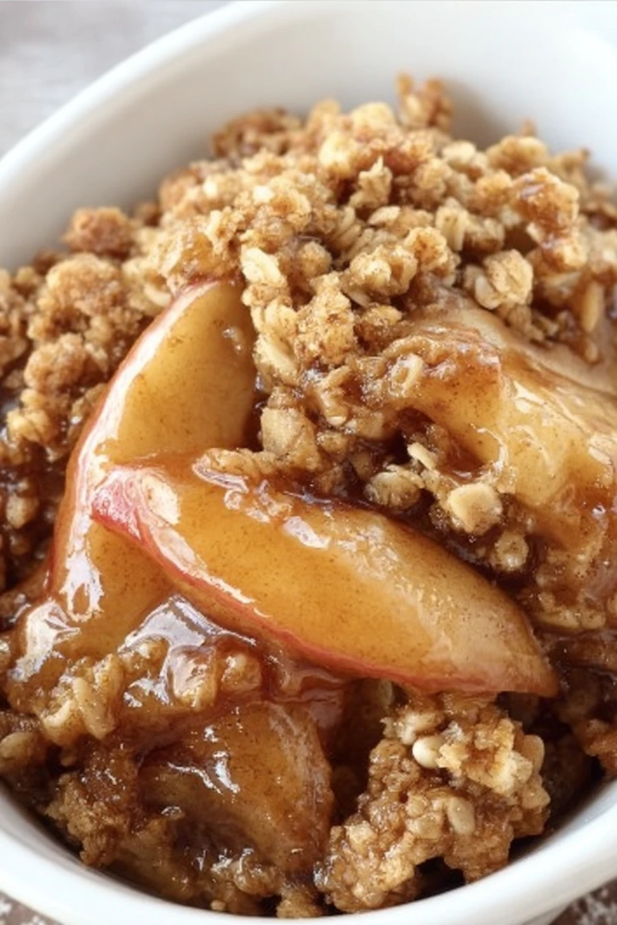 apple crisp recipe, delicious dessert, cinnamon-spiced apples, crispy topping, mouthwatering, sweet and crunchy