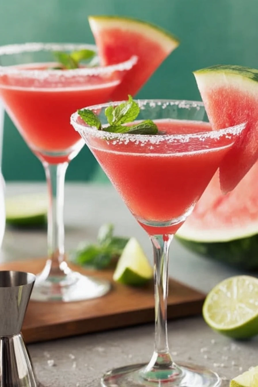 watermelon martini, refreshing, fruity, vibrant colors, summery cocktail, delicious