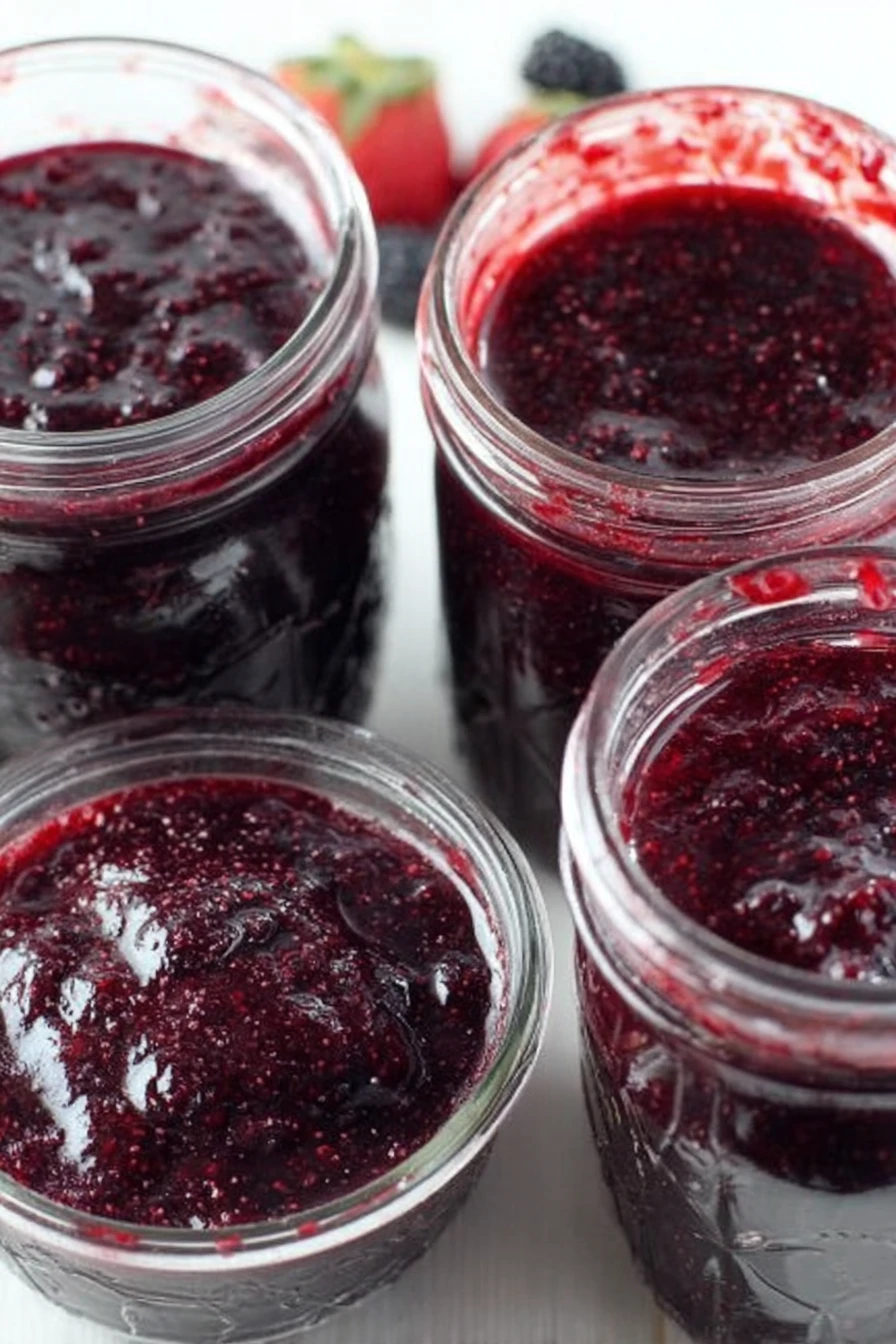 triple berry jam, canning recipe, vibrant colors, sweet and tangy, homemade jam