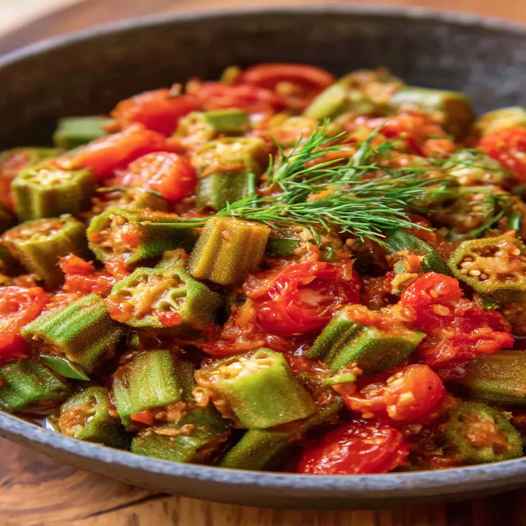 vegan, stewed okras, tomatoes, savory, flavorful, plant-based, healthy, delicious