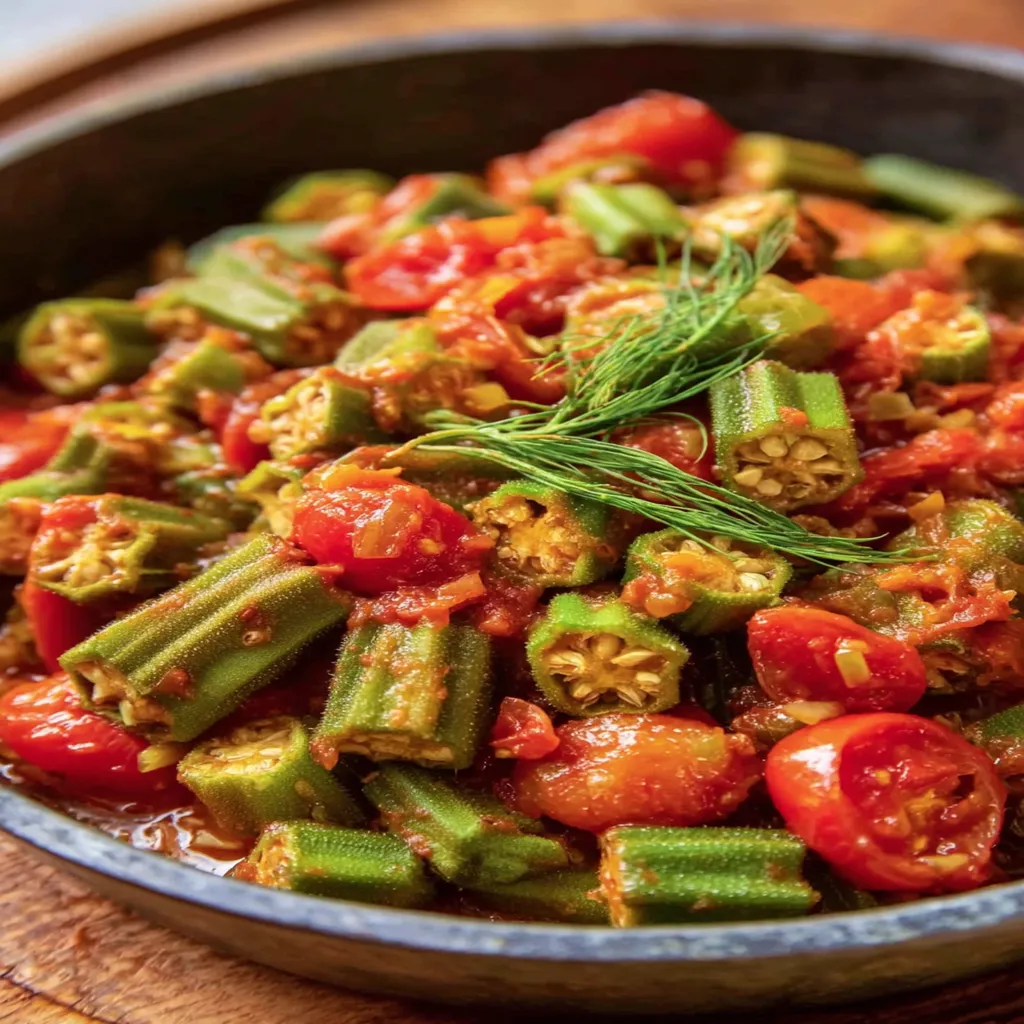 vegan, stewed okras, tomatoes, savory, flavorful, plant-based, healthy, delicious