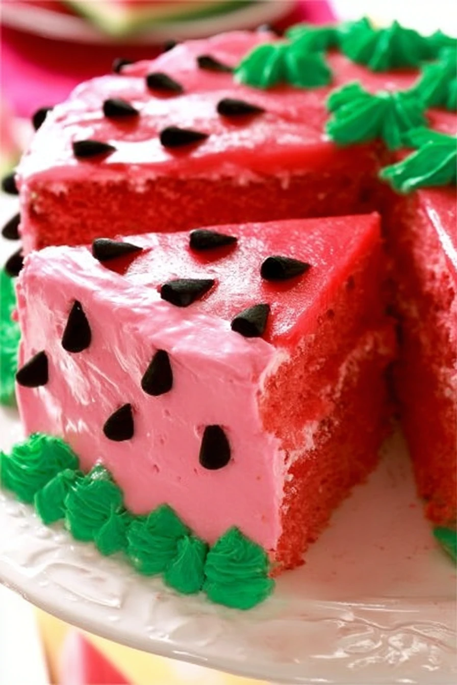 watermelon cake, refreshing, fruity, colorful, summer dessert, decadent slices