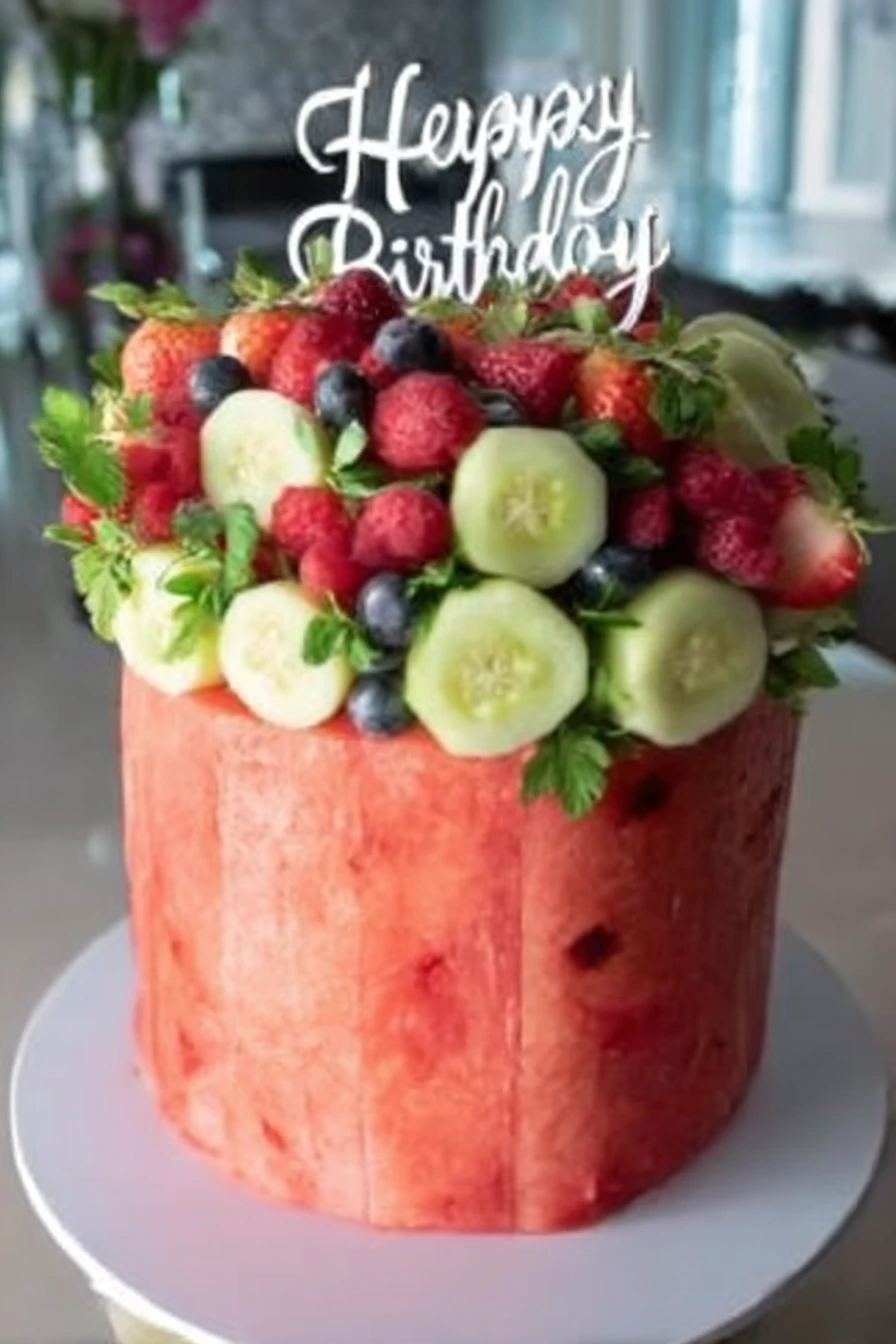 watermelon cake, refreshing dessert, juicy fruit, vibrant colors, summer treat