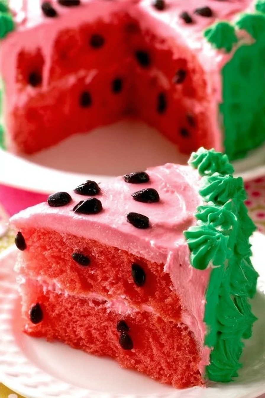 watermelon cake, refreshing, fruity, colorful, summer dessert, decadent slices