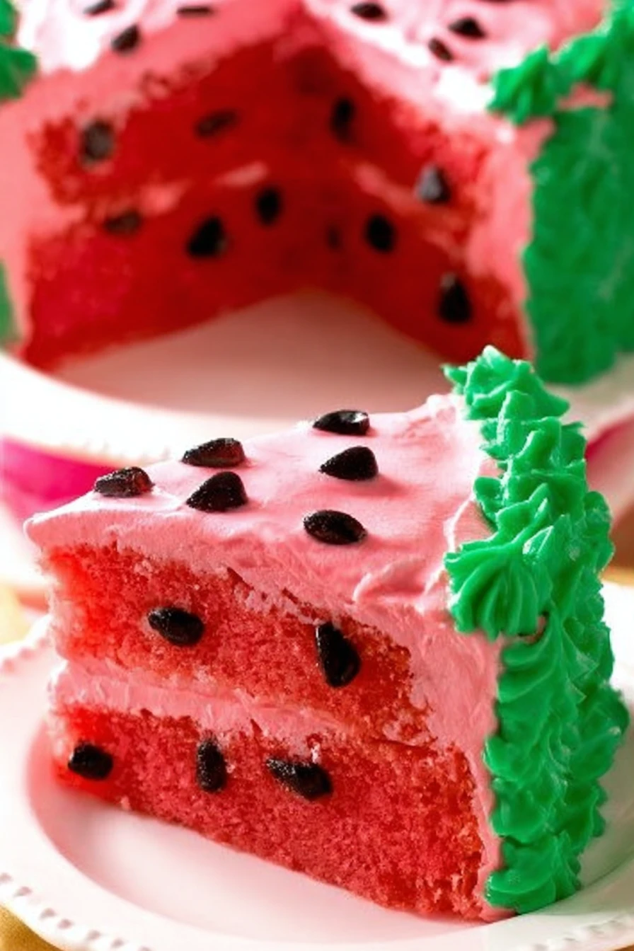watermelon cake, refreshing, fruity, colorful, summer dessert, decadent slices