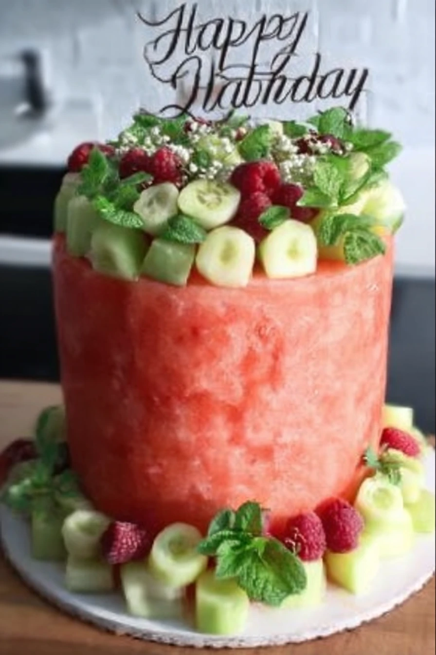 watermelon cake, refreshing dessert, juicy fruit, vibrant colors, summer treat