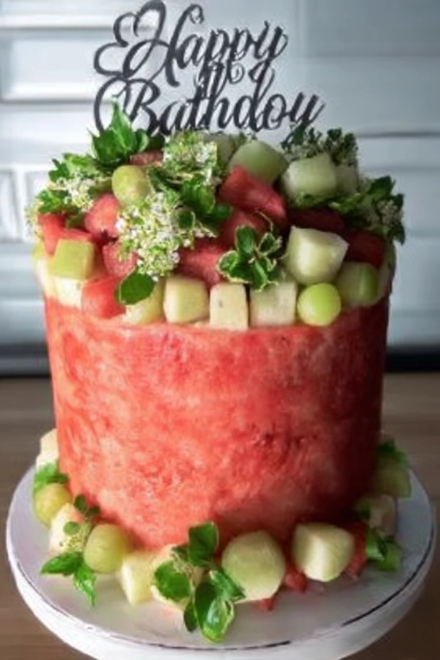 watermelon cake, refreshing dessert, juicy fruit, vibrant colors, summer treat