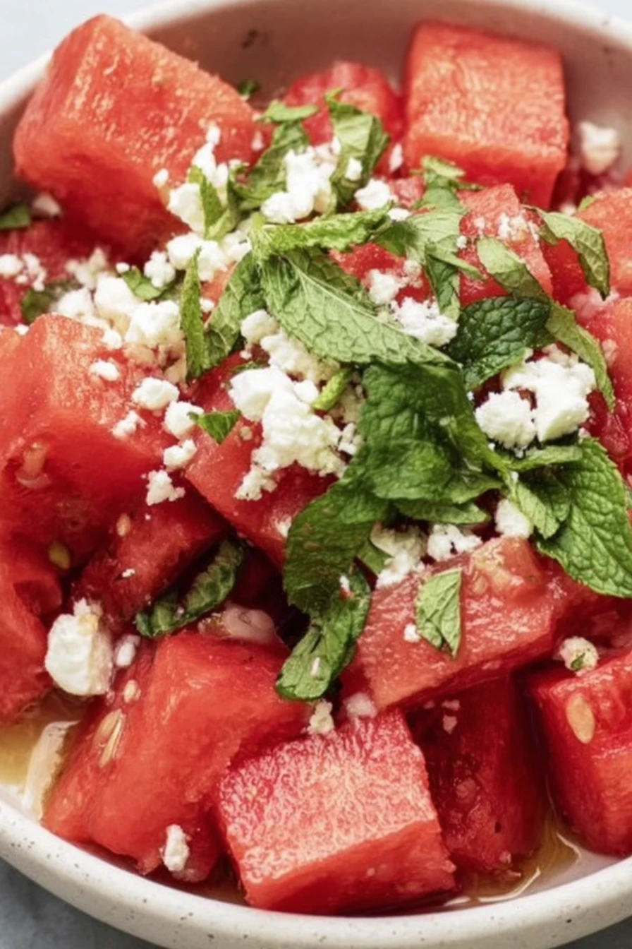 watermelon feta salad, refreshing, minty, flavorful, summer dish