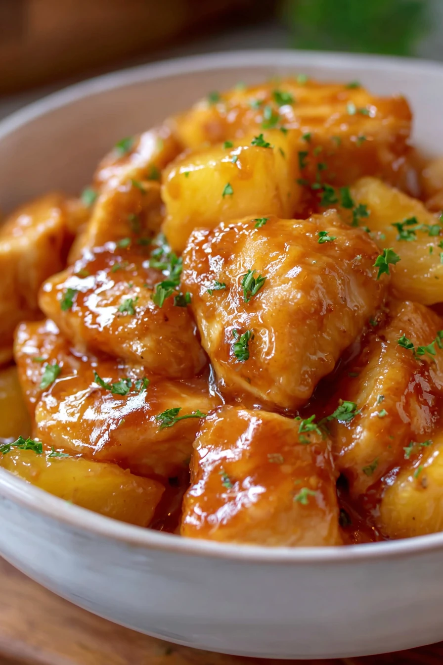 sweet pineapple chicken, crock pot recipe, easy, flavorful, juicy, 3 ingredients, delicious