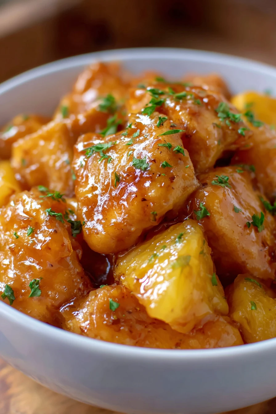 sweet pineapple chicken, crock pot recipe, easy, flavorful, juicy, 3 ingredients, delicious