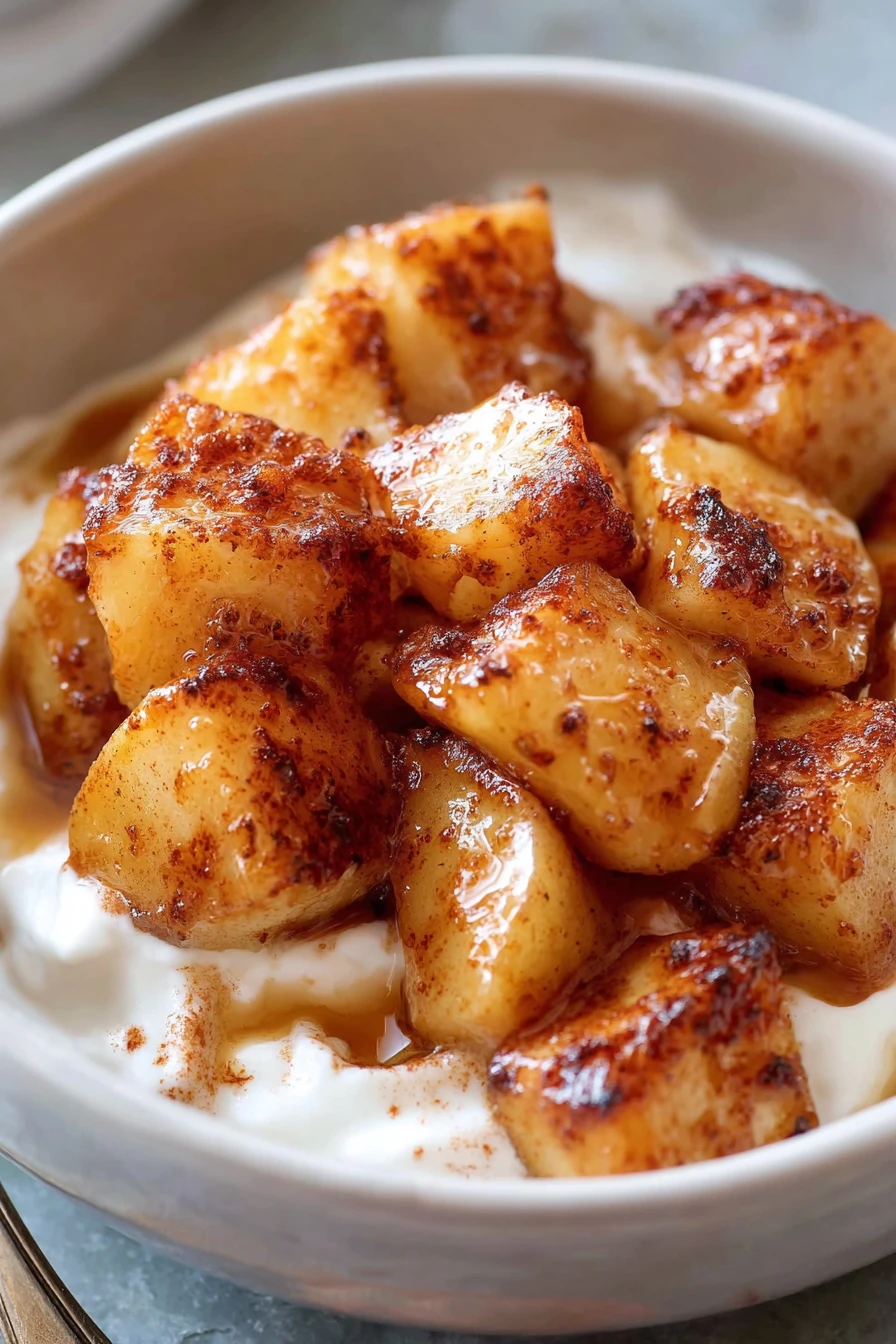 Air Fryer Apples, crispy, cinnamon-spiced, sweet and savory, healthy dessert