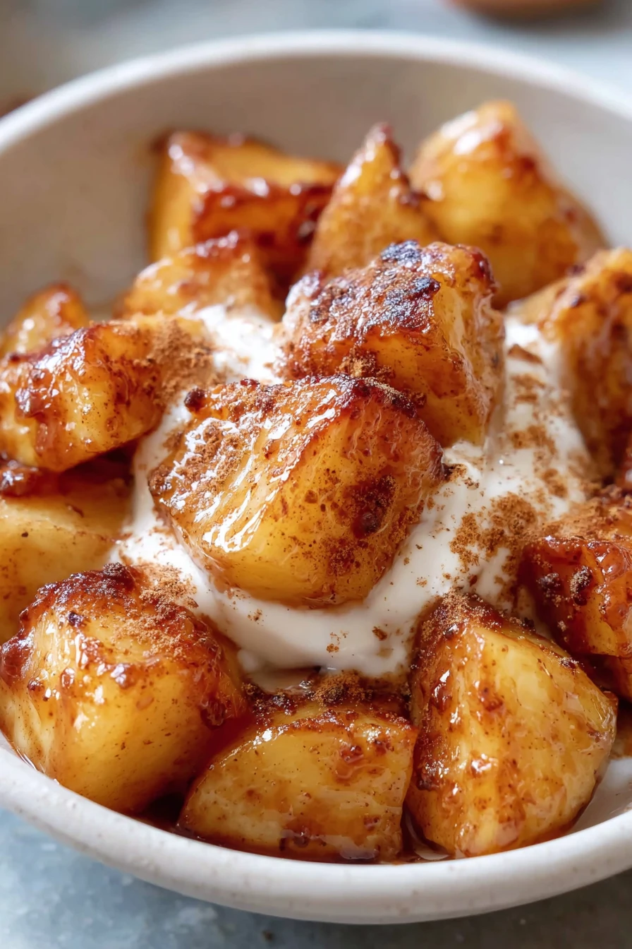 Air Fryer Apples, crispy, cinnamon-spiced, sweet and savory, healthy dessert