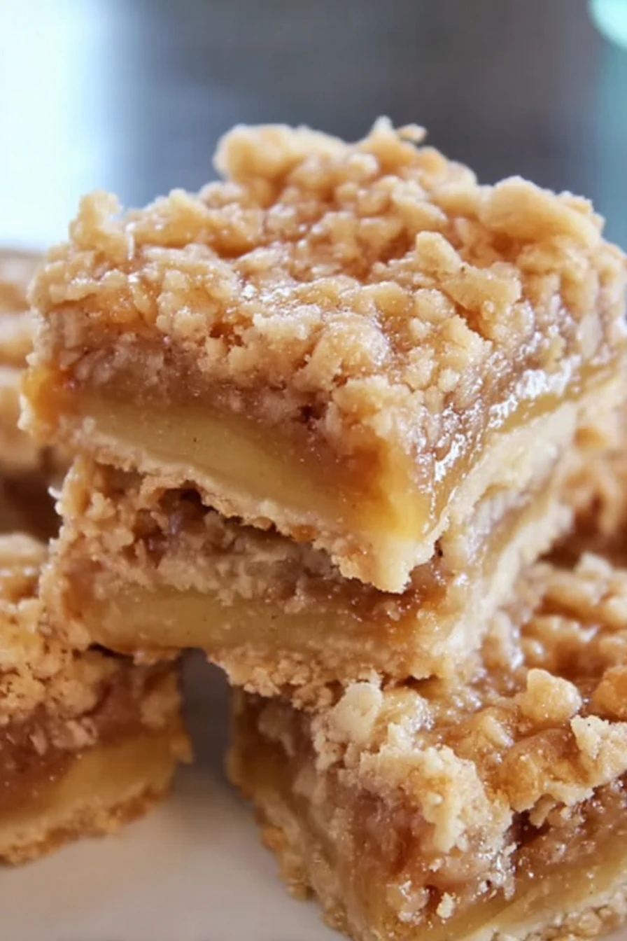 Apple Crisp Bars, crunchy, sweet, cinnamon, oat topping, delicious, baked bars