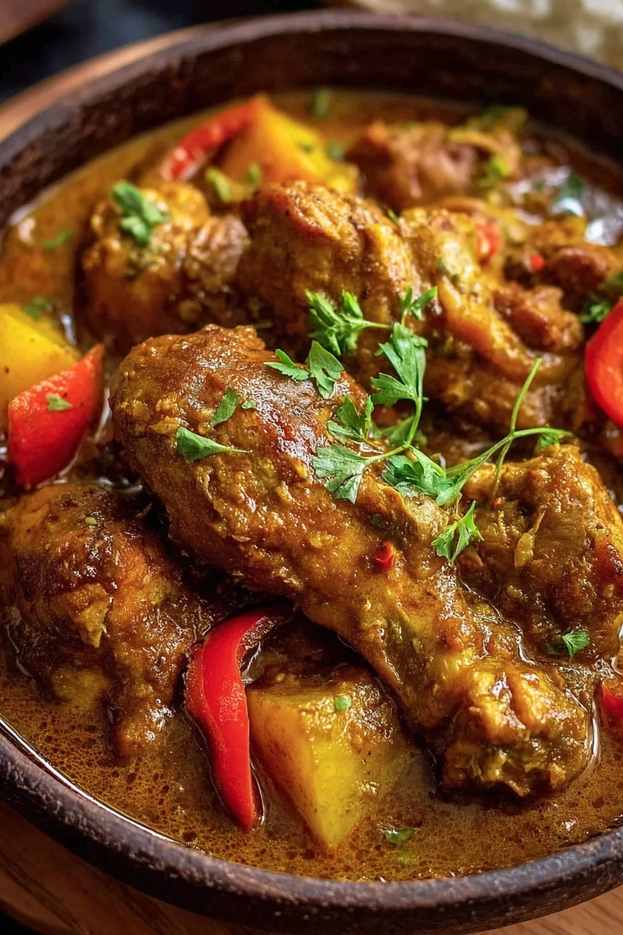 Authentic Jamaican Curry Chicken, flavorful spices, tender meat, aromatic seasoning