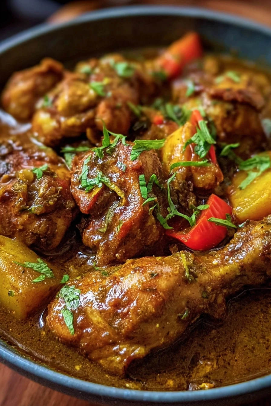 Authentic Jamaican Curry Chicken, flavorful spices, tender meat, aromatic seasoning
