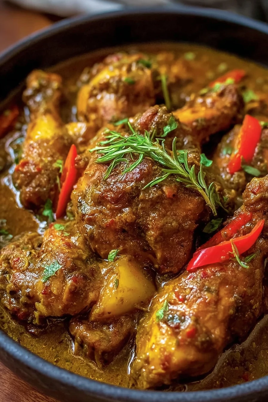 Authentic Jamaican Curry Chicken, flavorful spices, tender meat, aromatic seasoning