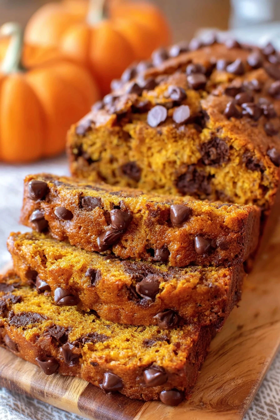 chocolate chip pumpkin bread, delicious, moist, autumn flavors, sweet
