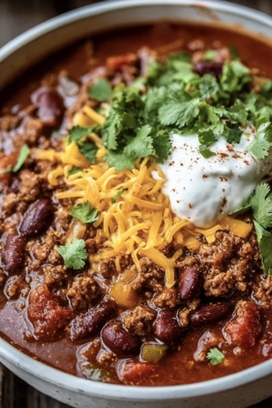 ground beef chili, stovetop recipe, savory, hearty, flavorful, comforting