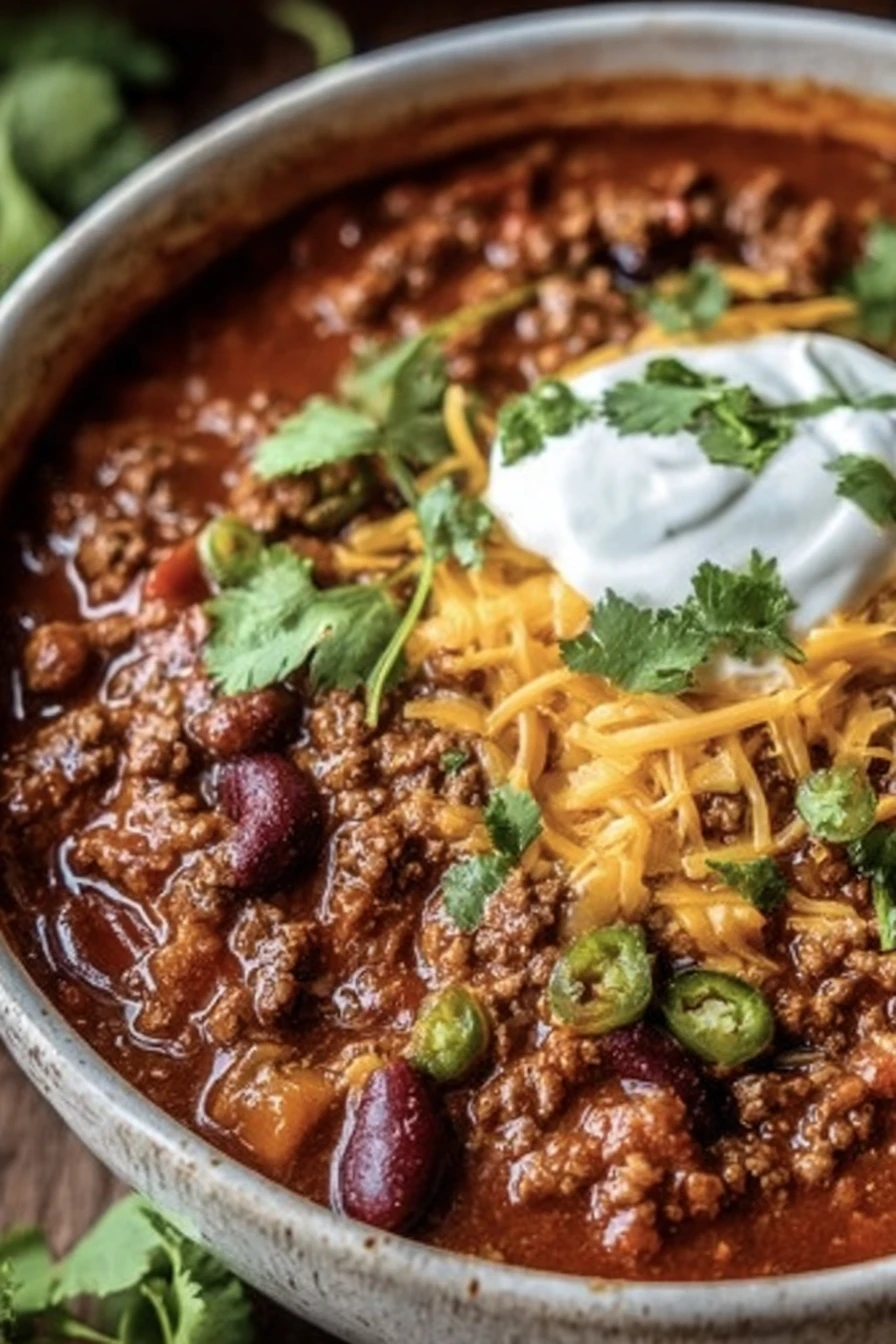ground beef chili, stovetop recipe, savory, hearty, flavorful, comforting