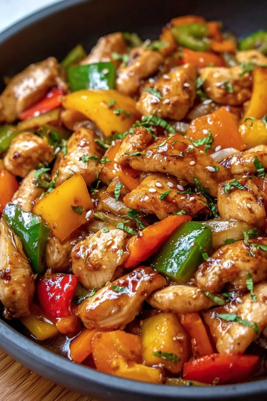 stir-fry chicken, vegetables, Chinese-style, savory, flavorful, colorful, delicious