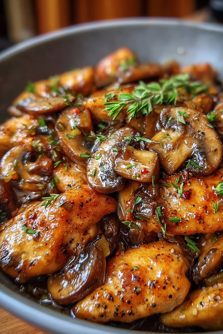 black pepper chicken, mushrooms, savory, aromatic, flavorful, delicious, recipe