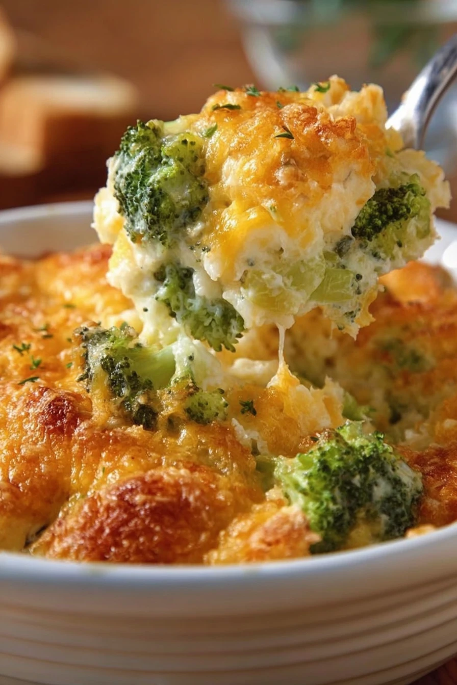 broccoli cheese casserole, savory comfort food, creamy cheddar sauce, baked perfection
