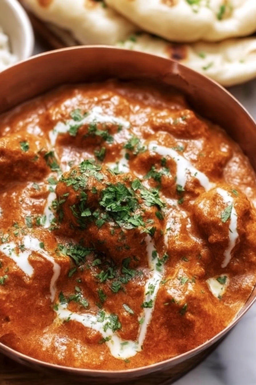 butter chicken, spicy Indian dish, creamy tomato sauce, tender chicken, aromatic spices